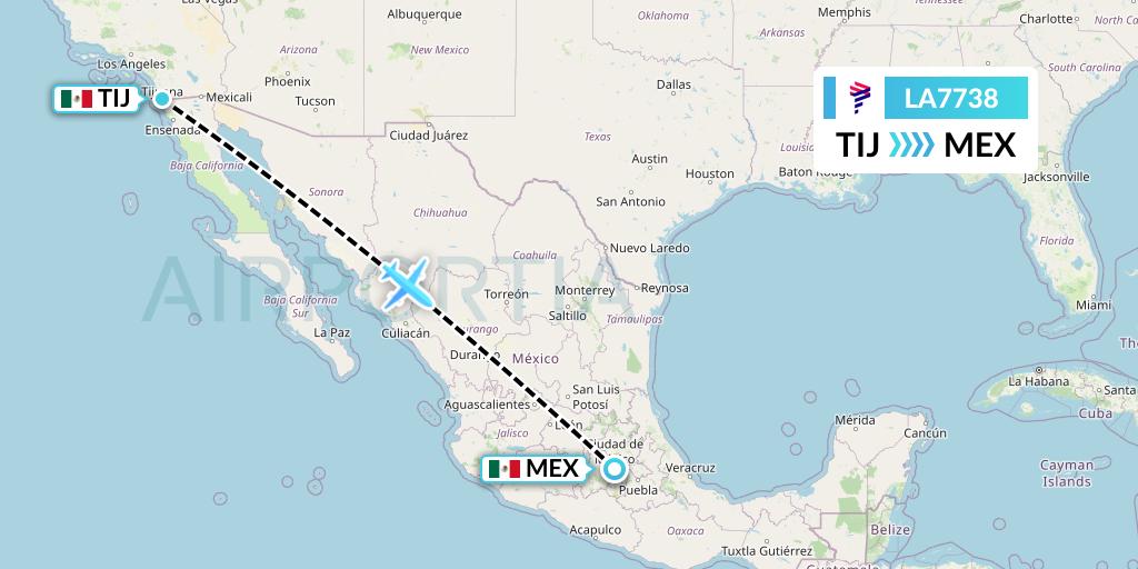 LA7738 LAN Airlines Flight Map: Tijuana to Mexico City
