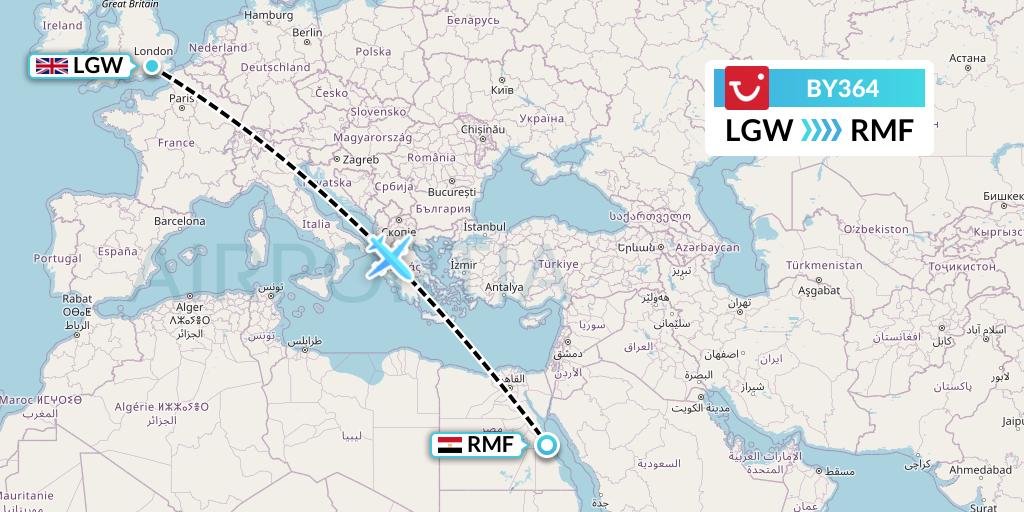 BY364 TUI Airways Flight Map: London to Marsa Alam