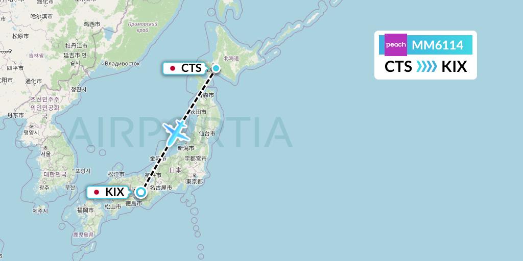 MM6114 Peach Aviation Flight Map: Sapporo to Osaka
