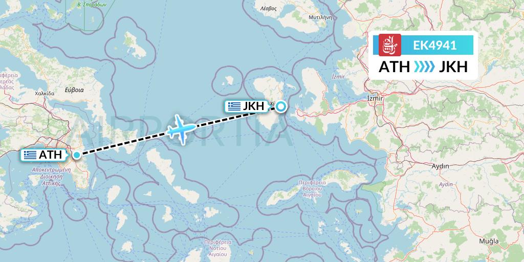 EK4941 Emirates Flight Map: Athens to Chios