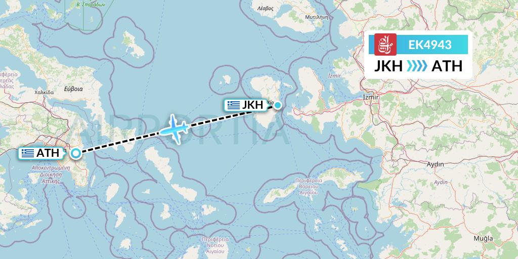 EK4943 Emirates Flight Map: Chios to Athens