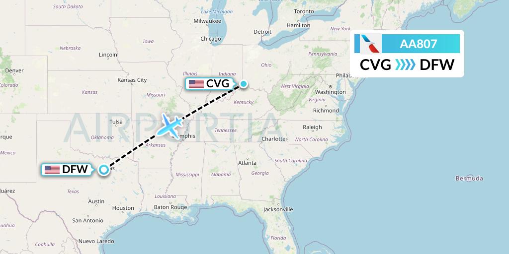 AA807 American Airlines Flight Map: Cincinnati to Dallas