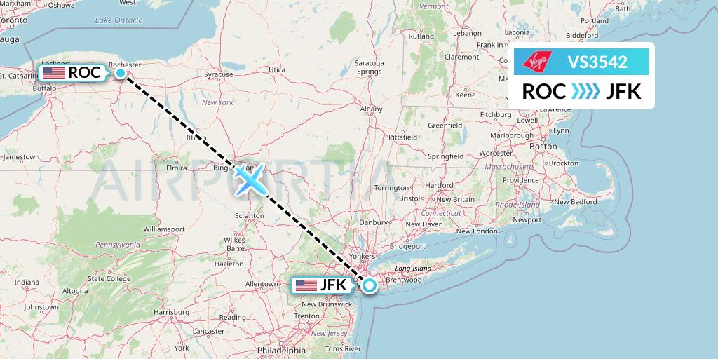 VS3542 Virgin Atlantic Airways Flight Map: Rochester to New York