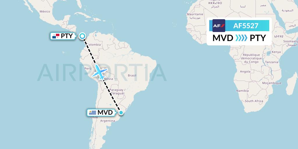 AF5527 Air France Flight Map: Montevideo to Panama City