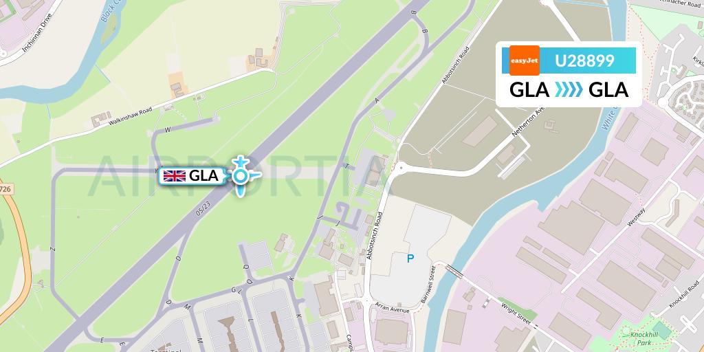 U28899 EasyJet Flight Map: Glasgow to Glasgow