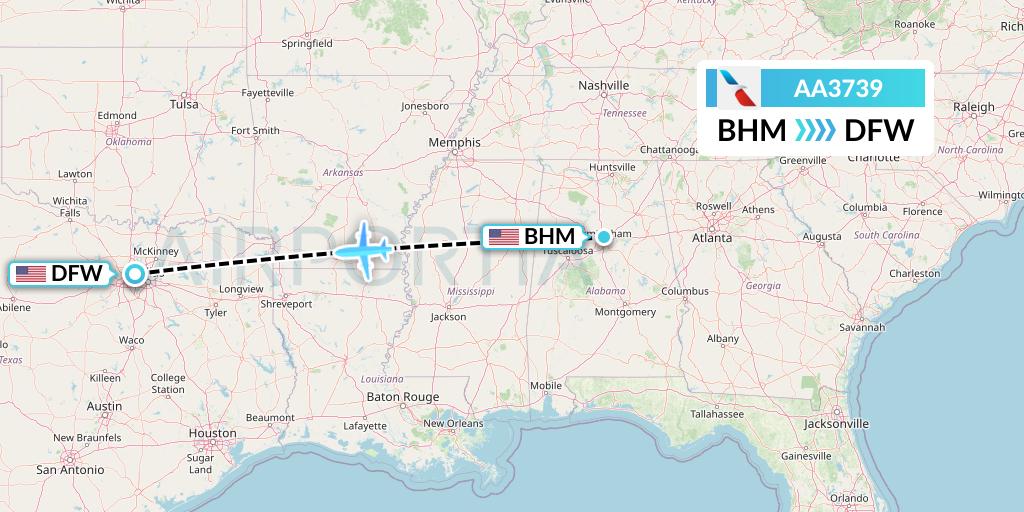 AA3739 American Airlines Flight Map: Birmingham to Dallas