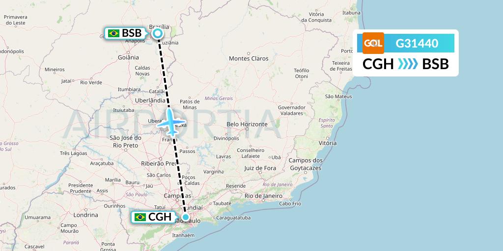 G31440 GOL Transportes Aeros Flight Map: Sao Paulo to Brasilia