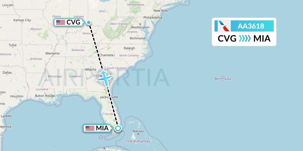 AA3618 American Airlines Flight Map: Cincinnati to Miami