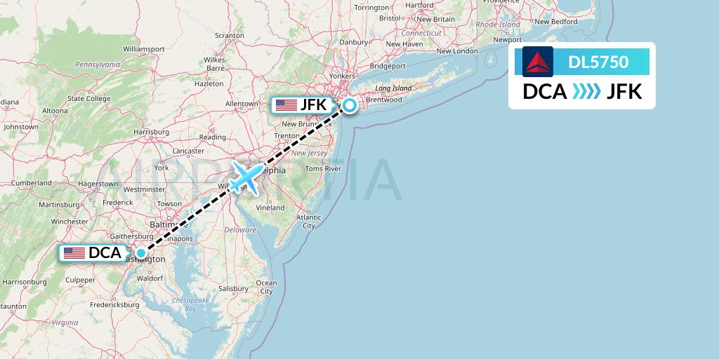DL5750 Delta Air Lines Flight Map: Washington to New York