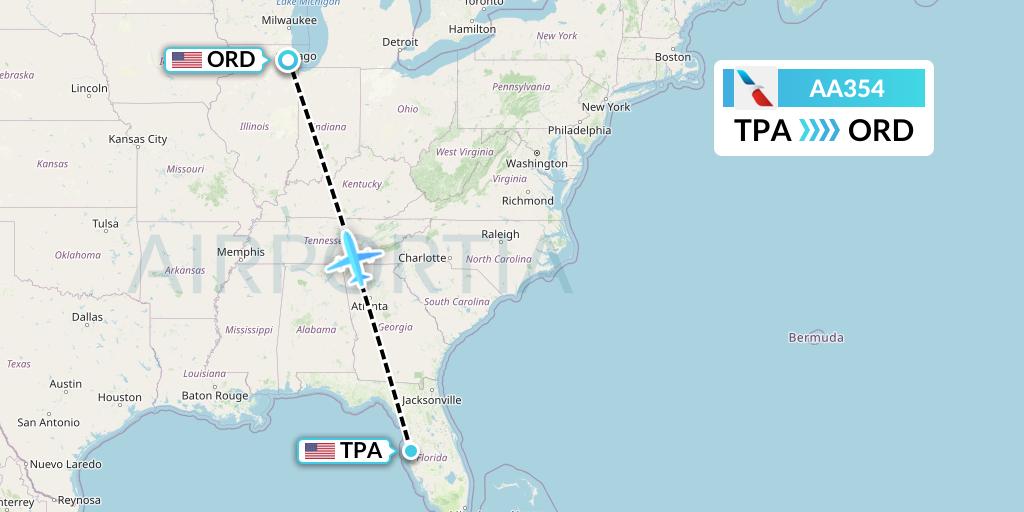 AA354 American Airlines Flight Map: Tampa to Chicago