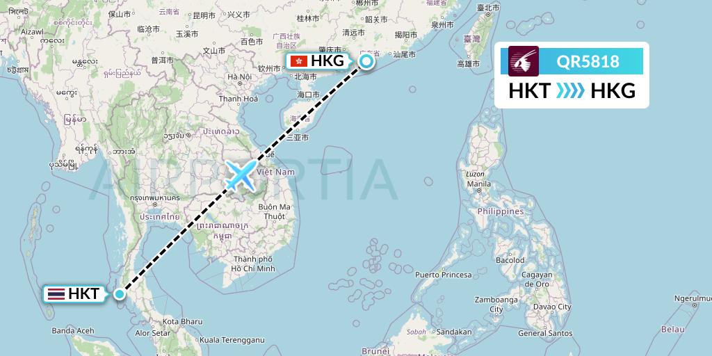 QR5818 Qatar Airways Flight Map: Phuket to Hong Kong