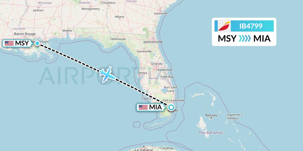 IB4799 Iberia Flight Map: New Orleans to Miami