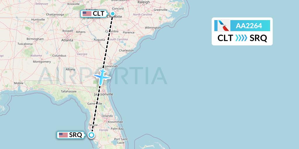 AA2264 American Airlines Flight Map: Charlotte to Sarasota