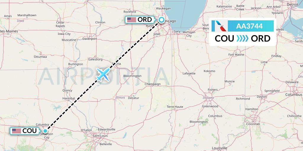 AA3744 American Airlines Flight Map: Columbia to Chicago