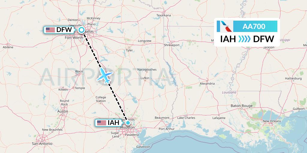 AA700 American Airlines Flight Map: Houston to Dallas