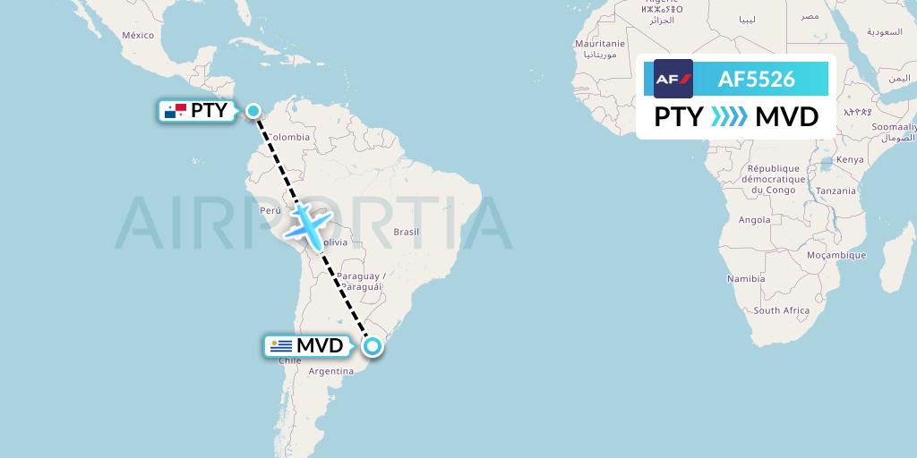AF5526 Air France Flight Map: Panama City to Montevideo