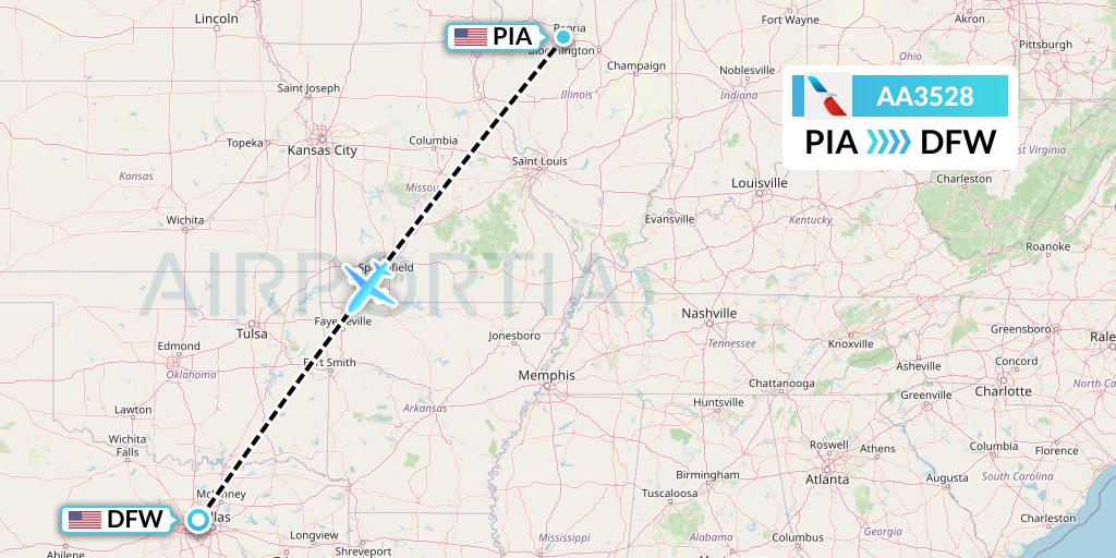 AA3528 American Airlines Flight Map: Peoria to Dallas