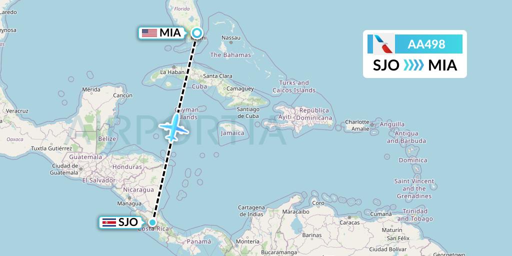 AA498 American Airlines Flight Map: San Jose to Miami