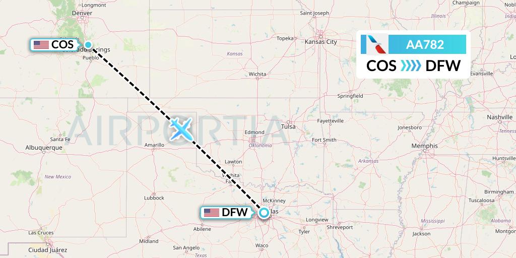AA782 American Airlines Flight Map: Colorado Springs to Dallas
