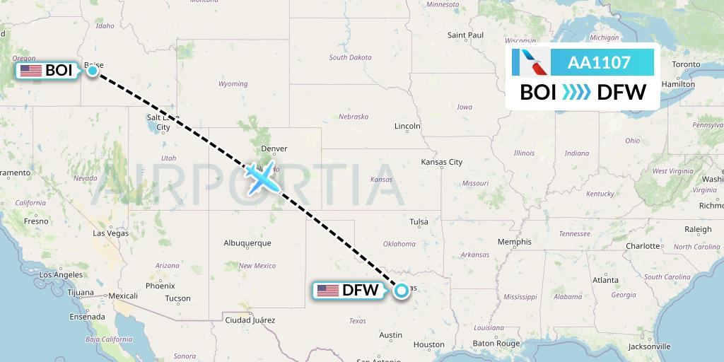 AA1107 American Airlines Flight Map: Boise to Dallas