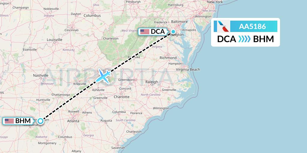 AA5186 American Airlines Flight Map: Washington to Birmingham
