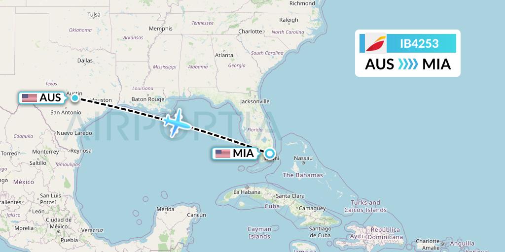 IB4253 Iberia Flight Map: Austin to Miami