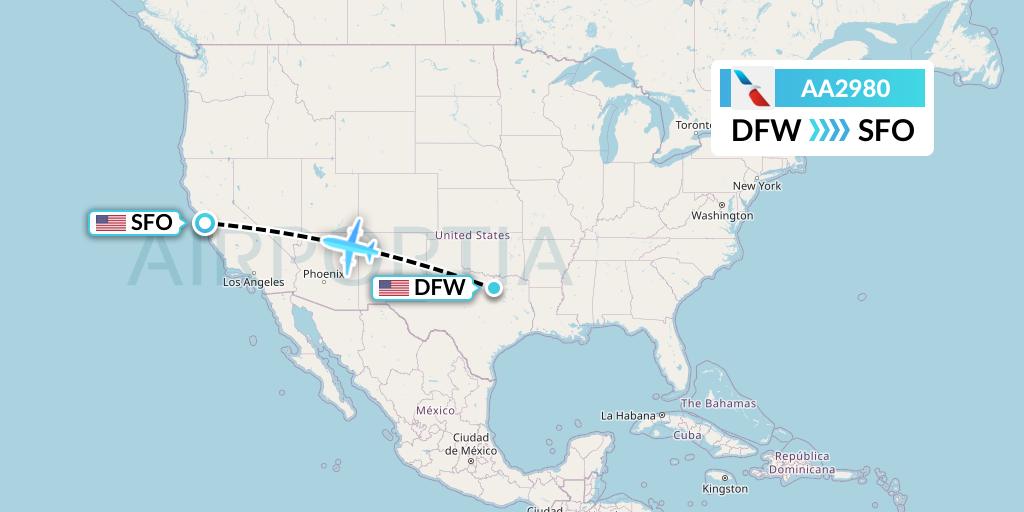 AA2980 American Airlines Flight Map: Dallas to San Francisco