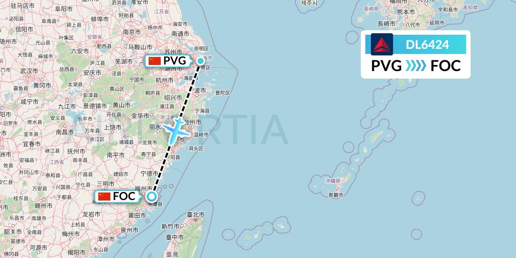 DL6424 Delta Air Lines Flight Map: Shanghai to Fuzhou