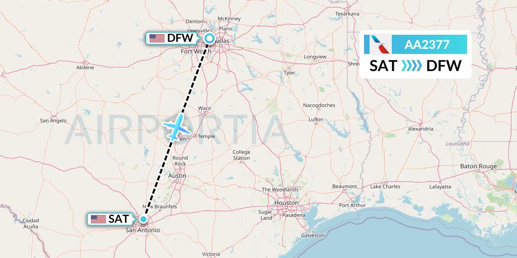 AA2377 American Airlines Flight Map: San Antonio to Dallas