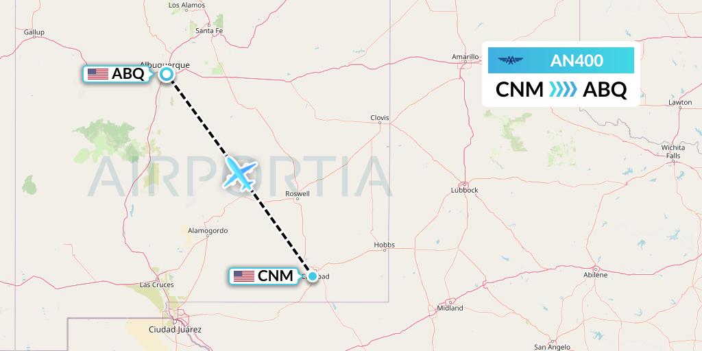 AN400 Advanced Air Flight Map: Carlsbad to Albuquerque