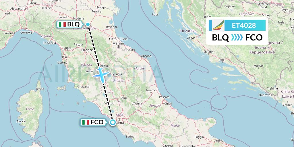 ET4028 Ethiopian Airlines Flight Map: Bologna to Rome