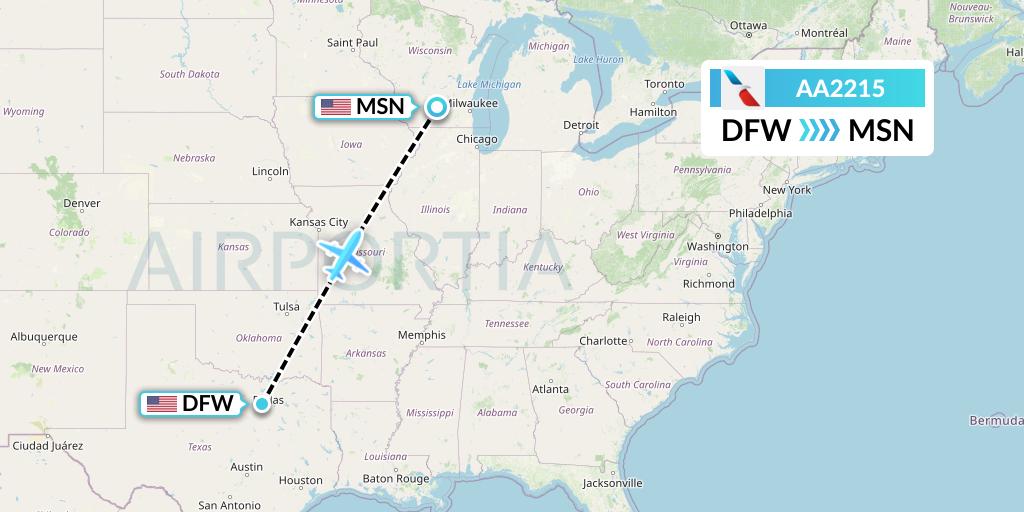 AA2215 American Airlines Flight Map: Dallas to Madison