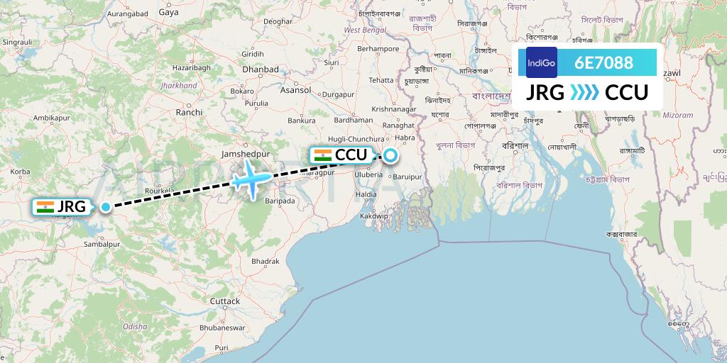 6E7088 IndiGo Airlines Flight Map: Ranchi to Kolkata