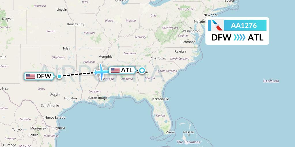 AA1276 American Airlines Flight Map: Dallas to Atlanta