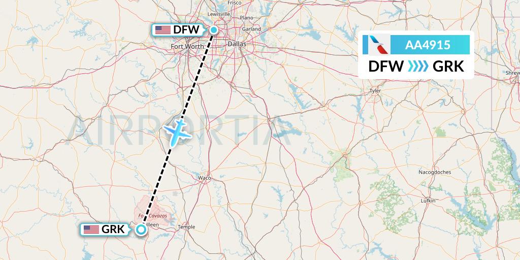 AA4915 American Airlines Flight Map: Dallas to Killeen