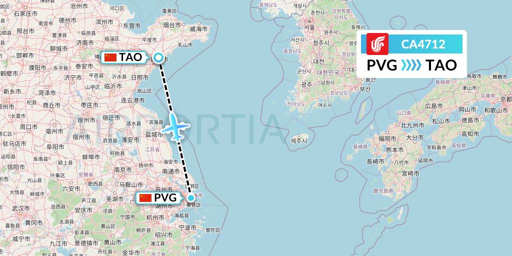 CA4712 Air China Flight Map: Shanghai to Qingdao