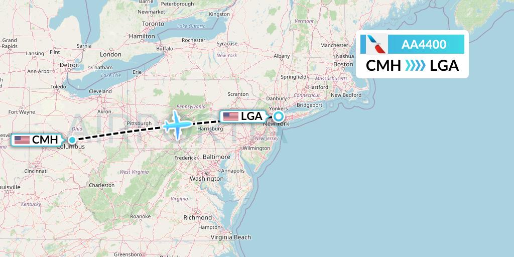 AA4400 American Airlines Flight Map: Columbus to New York