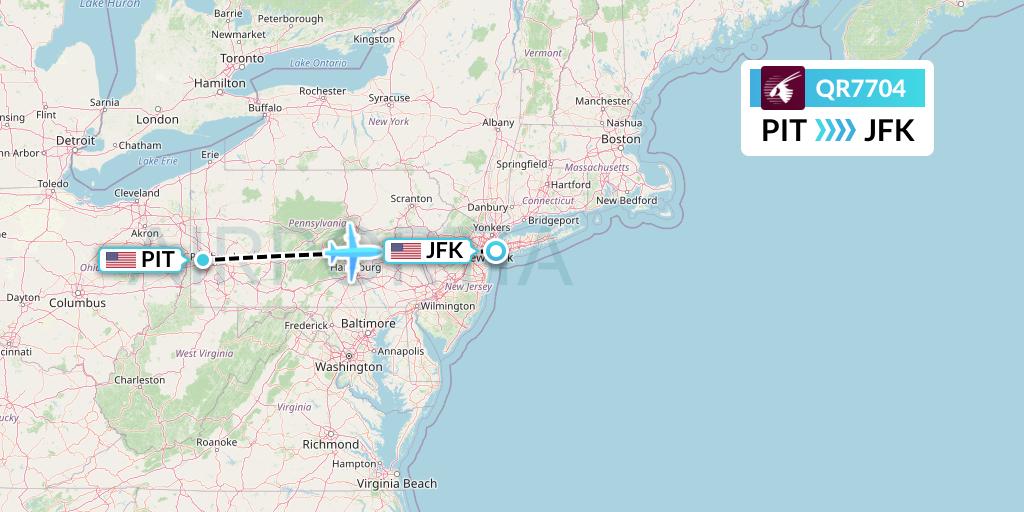 QR7704 Qatar Airways Flight Map: Pittsburgh to New York