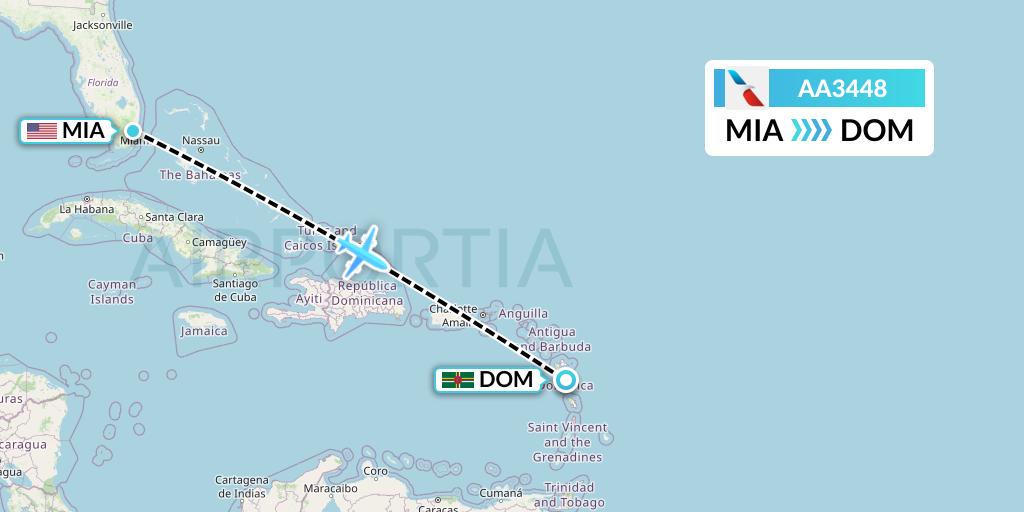 AA3448 American Airlines Flight Map: Miami to Dominica