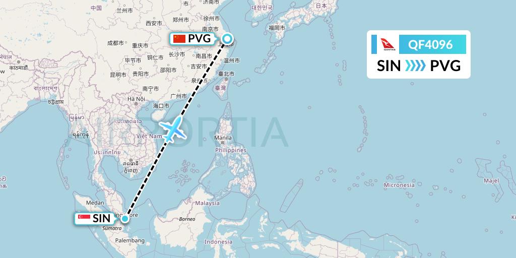 QF4096 Qantas Flight Map: Singapore to Shanghai