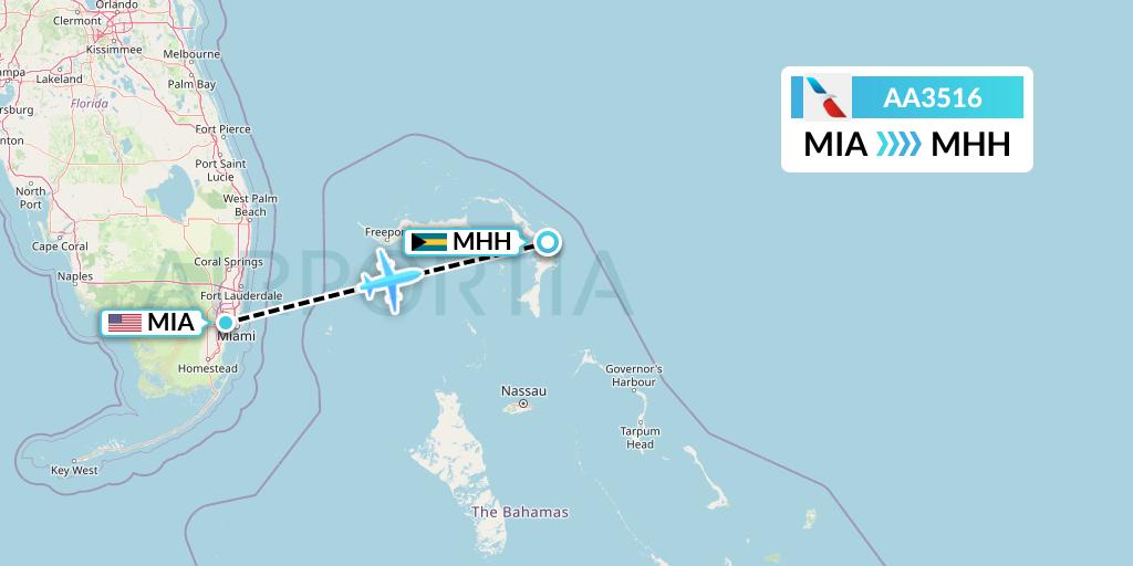 AA3516 American Airlines Flight Map: Miami to Marsh Harbour