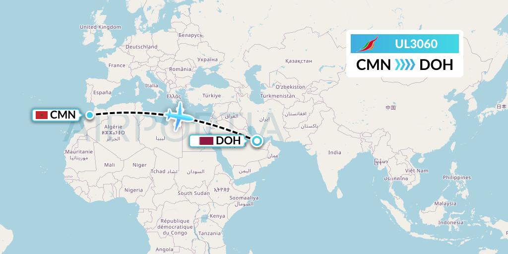 UL3060 SriLankan Airlines Flight Map: Casablanca to Doha