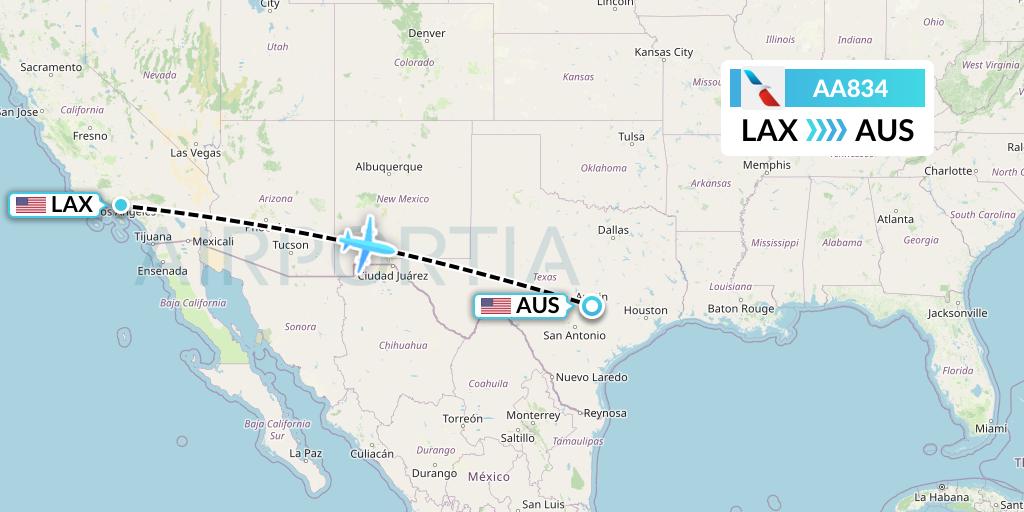 AA834 American Airlines Flight Map: Los Angeles to Austin