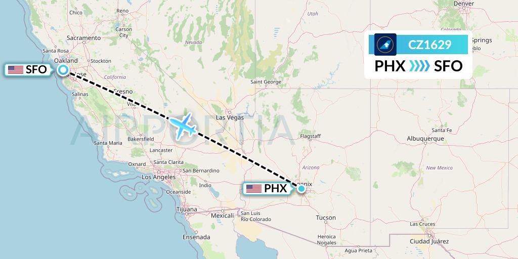 CZ1629 China Southern Airlines Flight Map: Phoenix to San Francisco