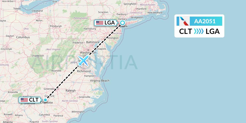 AA2051 American Airlines Flight Map: Charlotte to New York