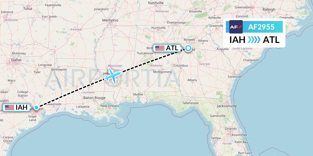AF2955 Air France Flight Map: Houston to Atlanta