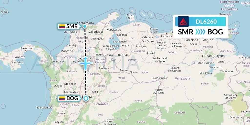 DL6260 Delta Air Lines Flight Map: Santa Marta to Bogota