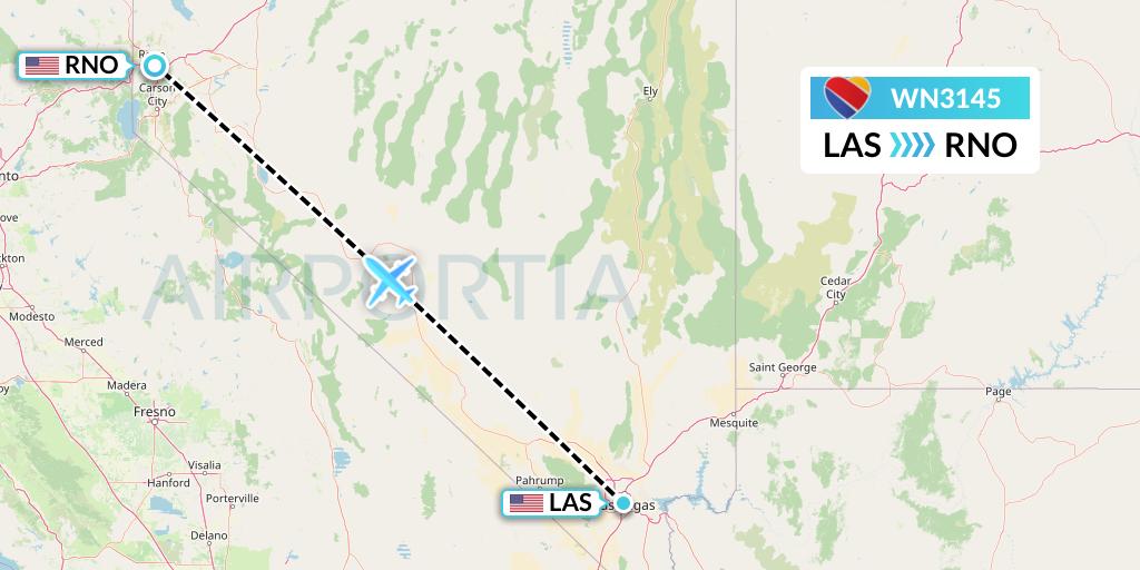 WN3145 Southwest Airlines Flight Map: Las Vegas to Reno