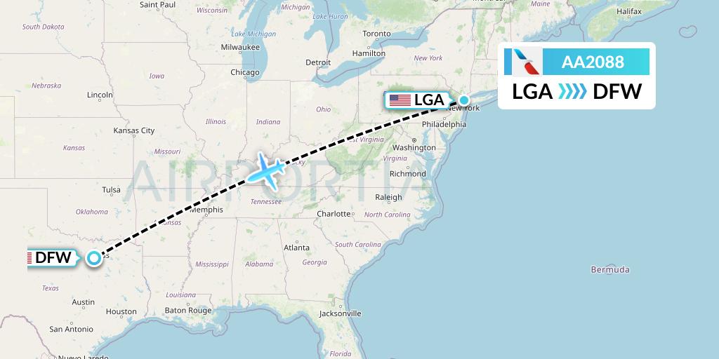 AA2088 American Airlines Flight Map: New York to Dallas