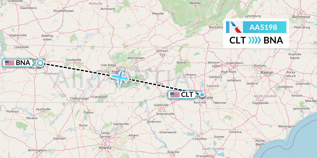 AA5198 American Airlines Flight Map: Charlotte to Nashville